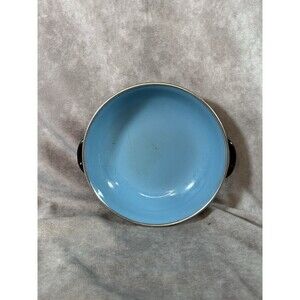 Vintage Enamelware Mid century MCM Sauté Pan 2 handles BLUE BLACK Single Serve